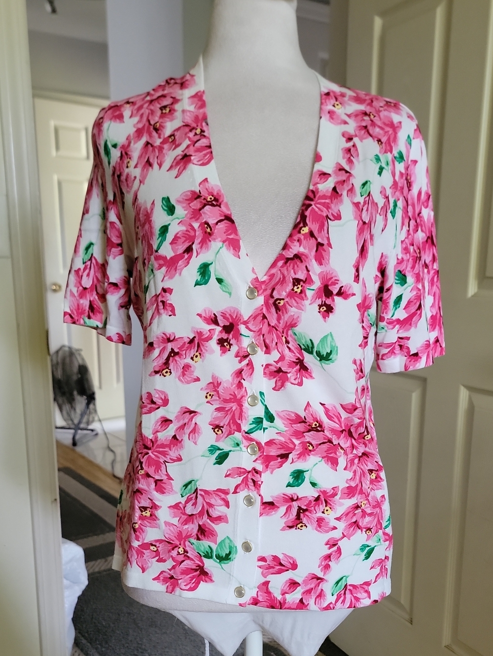 Talbots Women’s Pink Floral Button-Front Top/Cardigan